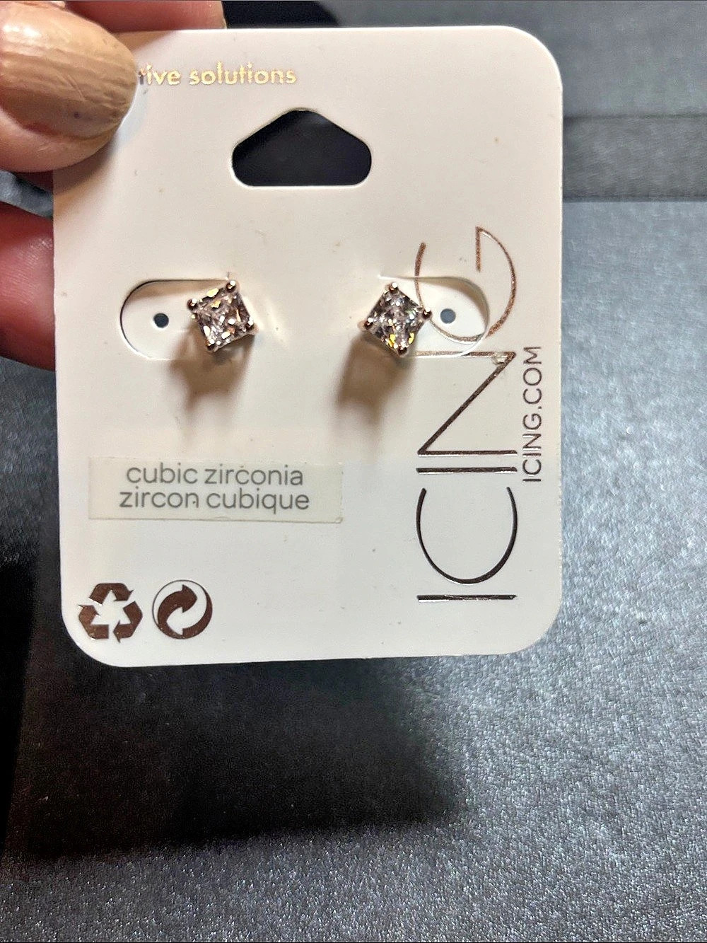 CZN Cubic Zirconia Stud Earrings in Gold NWT